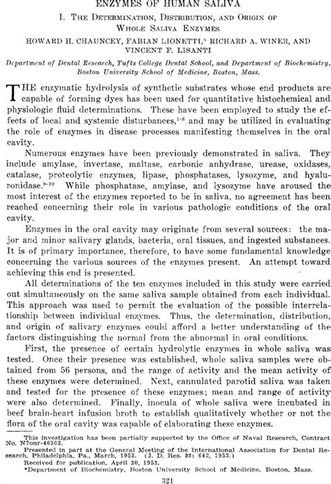 Enzymes of Human Saliva: I. the Determination, Distribution, and Origin ...