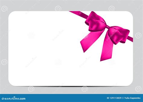 Blank Gift Card Template with Pink Bow and Ribbon. Vector Illustration ...