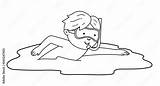 Vector Black And White Kid Swimming In The Sea Child Doing Beach  sketch template