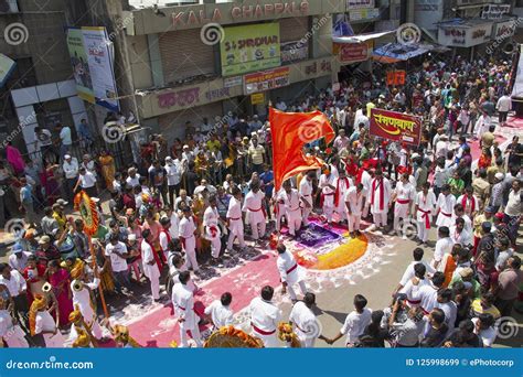 PUNE, INDIA, September 2015, People at Ganesh Festival Procession ...