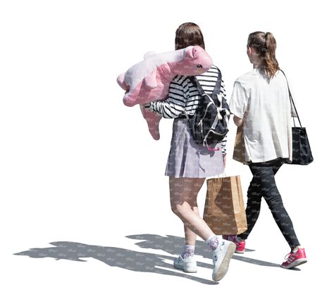 two young women with a big pink dinosaur plush toy walking - VIShopper