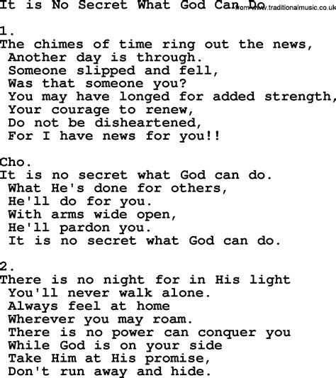 It is No Secret What God Can Do - Apostolic and Pentecostal Hymns and Songs lyrics, and PDF