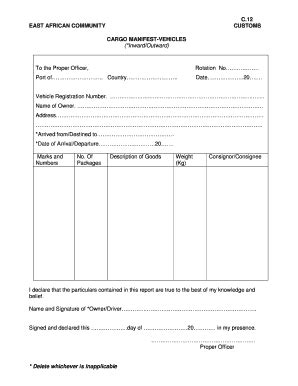 Cargo Manifest Form - Fill and Sign Printable Template Online