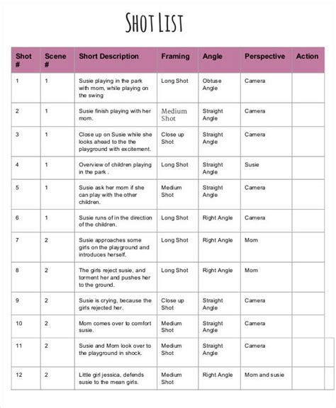 7+ Shot List Template and the Functions to Help Filming Easier ...