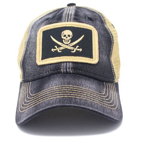 Calico Jack Skull and Swords Pirate Flag Trucker Hat, Black – SL ...