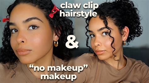 Curly Claw Clip Hairstyle & "No Makeup" Makeup | GRWM - YouTube