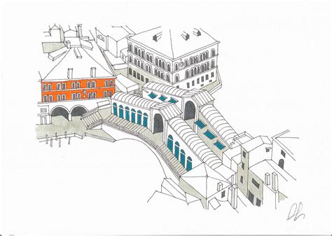 Rialto Bridge Drawing - Plum Plum Creations