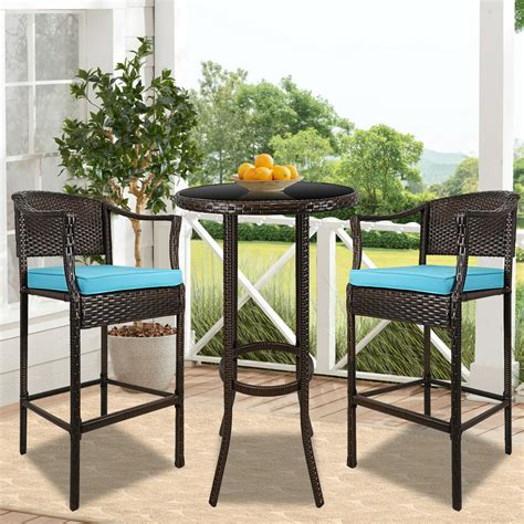 Clearance! Bistro Table and Chairs, 3 Piece Bar Height Patio Set with High Top Glass Table and ...