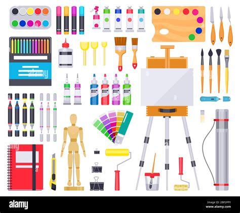 Art supplies. Painting and drawing materials, creative art tools, artistic supplies, paints ...