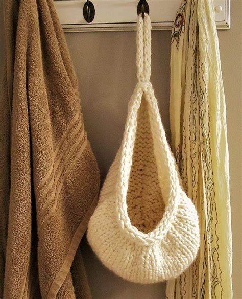 Free Knitting Pattern for Hanging Basket - This hanging basket is great for small towels or ...