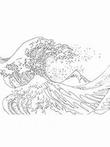 A Black And White Drawing Of The Great wave sketch template