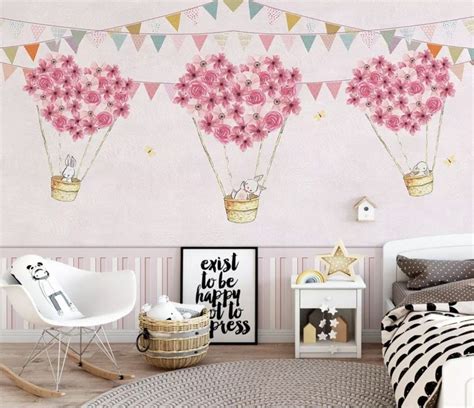 Flowery Hot Air Balloon with Rabbits Elephant Wall Decals, Star Wall Decals, Boys Room Decor ...