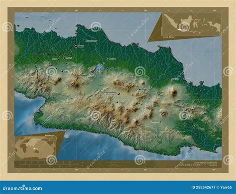 Jawa Barat, Indonesia. Physical. Labelled Points of Cities Stock Illustration - Illustration of ...