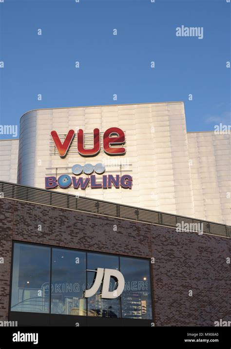 Vue cinema logo, sign and JD sports modern buildings at the rock ...