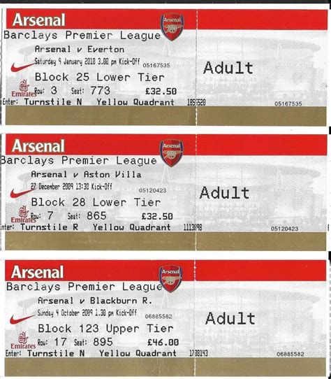 3 #arsenal #football tickets #2009-10 season v everton,aston villa ...