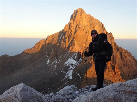 The highest peak of Mt Kenya, 5,199 meters, in the background taken from Point Lenana : r ...