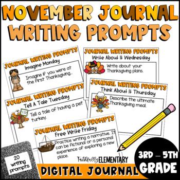 November Writing Prompts Digital Journal by Faithfully Elementary