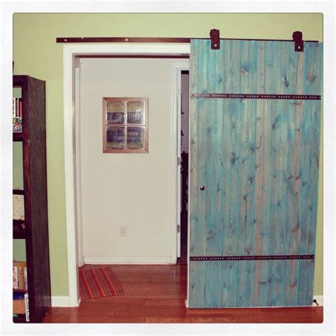 Barn door wood blue stain interior door reclaimed wood home decor on ...