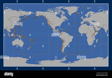 Shape of the Cocos tectonic plate on the solid contour map in the Compact Miller projection ...