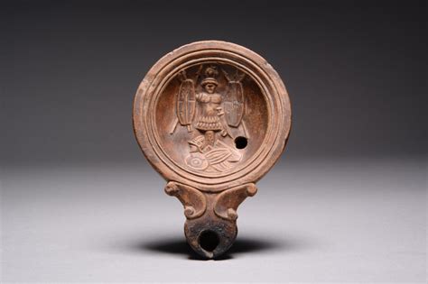 Ancient Roman Pottery Oil Lamp With Julius Caesar Denarius Trophy of ...