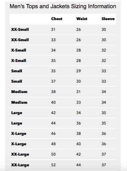 West Coast Surf Shop Size Charts