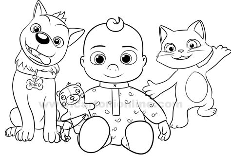 Bingo, J.J., Kiki from Cocomelon coloring page