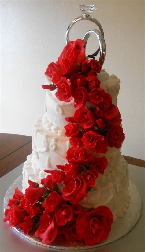 Red Roses Wedding Cake All Fondantgumpaste Roses Cake Was White Vanilla With Fresh Strawberry ...