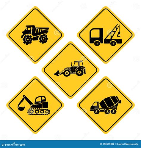 Heavy Trucks Road Sign Collection Stock Vector - Illustration of building, delivery: 158555392