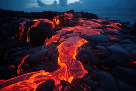 Lava Flow Flowing from a Volcano Stock Image - Image of texture ...