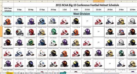 Excel Spreadsheets Help: NCAA 2015 College Football Helmet Schedule