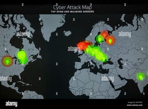 Illustration picture shows a 'Cyber Attack Map' world map with 'Top ...