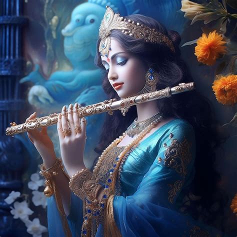 Premium AI Image | Lord Krishna holding flute