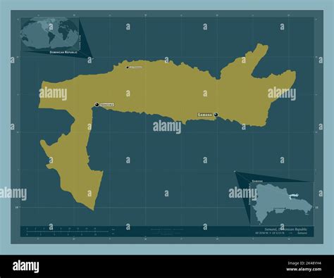 Samana, province of Dominican Republic. Solid color shape. Locations and names of major cities ...