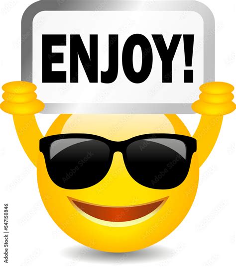 Smiling emoji with Enjoy sign, vector cartoon Stock Vector | Adobe Stock