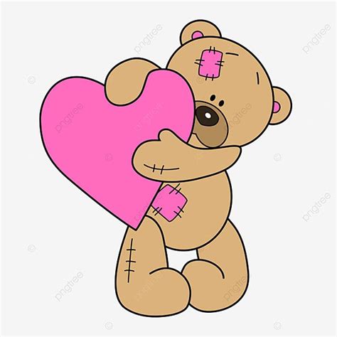 a teddy bear holding a pink heart in its paws, illustration, cartoon ...