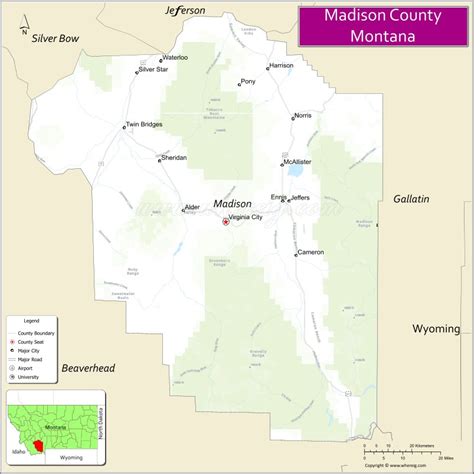 Map of Madison County, Montana - Where is Located, Cities, Population, Highways & Facts