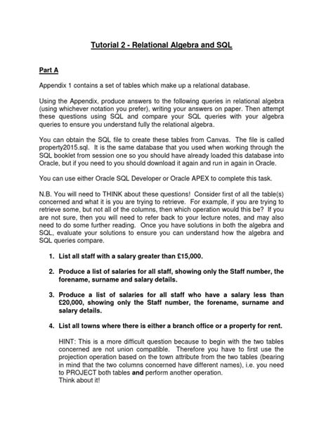 Relational Algebra Tutorial Two | Download Free PDF | Relational Model | Table (Database)