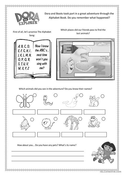 Dora the Explorer - ABC Animals vide…: English ESL worksheets pdf & doc