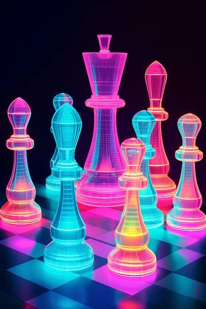 Premium AI Image | Chess board in luminescent neon colors