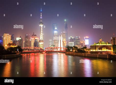 shanghai skyline at night Stock Photo - Alamy