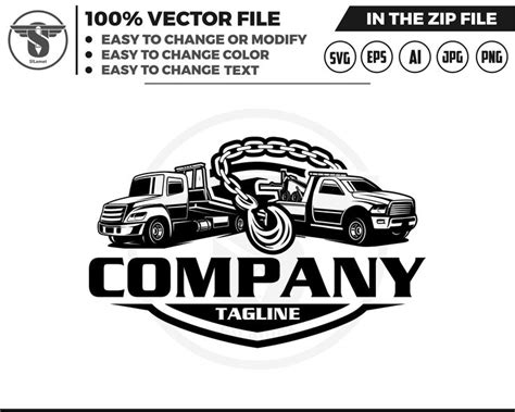 Towing Truck Logo Silhouette, Towing Logo Template, Towing Chain Svg, Tow Truck 18 Wheeler, Tow ...