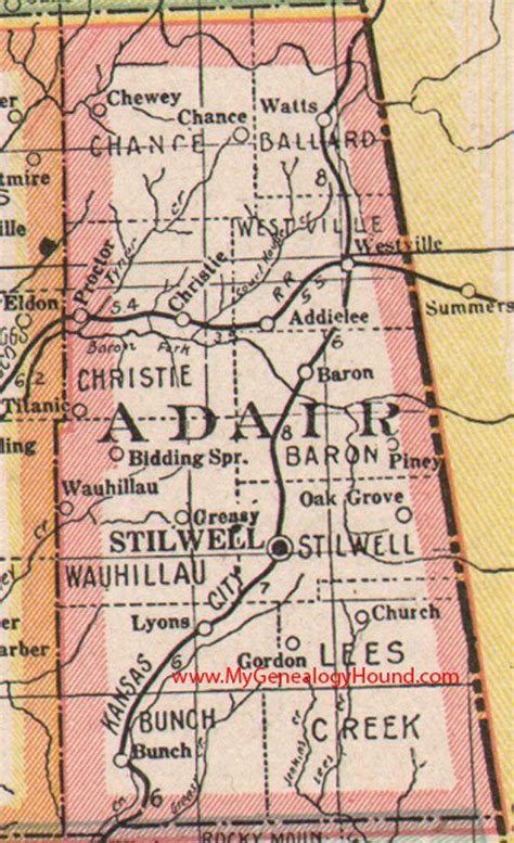 Adair County, Oklahoma 1922 Map Stilwell, Westville, Watts, Proctor ...