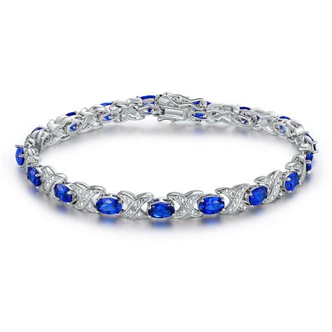 Stunning Oval Blue Sapphire Crystal 18K White Gold Filled Flower Tennis ...