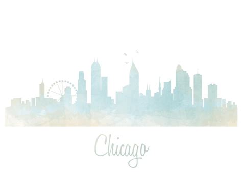 Chicago Skyline Watercolor Art Print Color & BW - Etsy