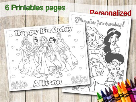 Princesses Coloring Pages Disney Princess Party Favors - Etsy UK