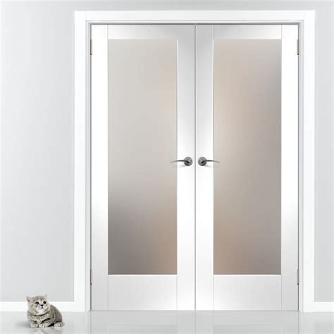 Pattern 10 Full Pane White Primed Door Pair with Obscure Safety Glass, simple elegance. # ...