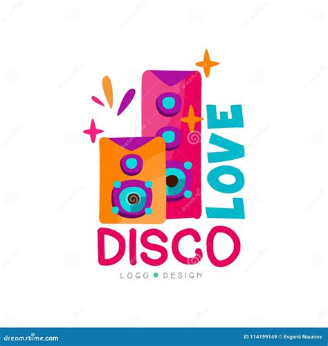 Bright Logo with Subwoofers. Love Disco Music. Audio Speakers. Vector Emblem for Record Studio ...