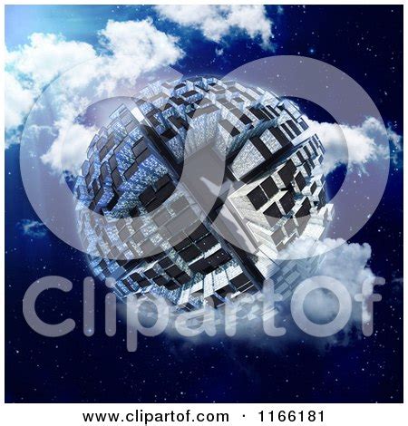 Clipart of a 3d Globe Covered in Skyscrapers in a Cloudy Night Sky ...