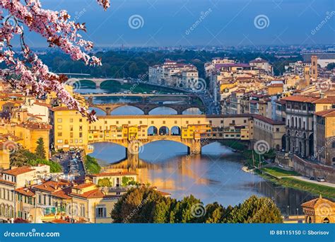 Bridges Over Arno River in Florence at Spring Stock Photo - Image of ...