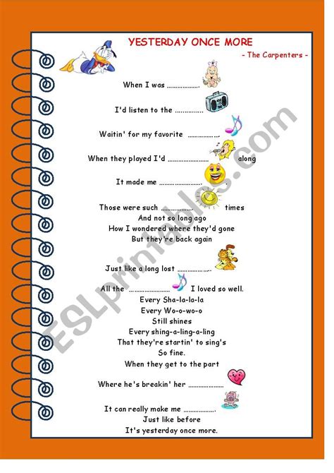 Song: Yesterday Once More - ESL worksheet by duongnguyen87